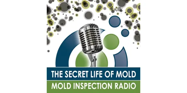 Podcast logo featuring a vintage microphone surrounded by green and black spores, with text reading The Secret Life of Mold and Investigation Radio.
