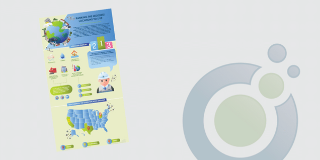Infographic with a globe and icons illustrating disaster recovery steps, including inspection tips. Showcases a U.S. map highlighting regions and a cartoon figure in a hard hat conducting an investigation. Background features an abstract circular design.