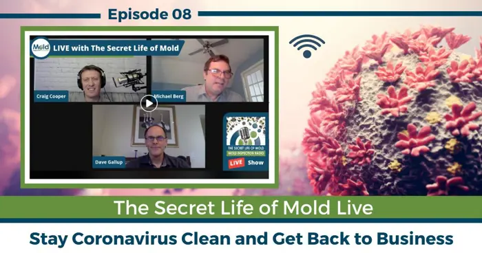 Join the insightful webinar, The Secret Life of Mold Live, where experts Craig Cooper, Michael Berg, and Dave Gallup dive into mold assessment and COVID-19 safety. Tune in to Episode 08 to learn how to stay coronavirus clean and get back to business safely.