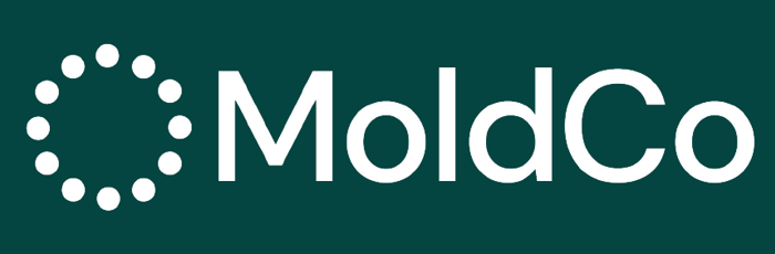 The MoldCo logo features the word MoldCo in bold white letters, with a circular pattern of white dots to the left, all on a dark green background—reflecting our expertise in mold assessment and investigation.