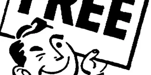 Retro-style black and white illustration of a smiling man winking and holding a sign with the word FREE in bold letters, reminiscent of vintage advertising techniques used for promoting mold inspection services.